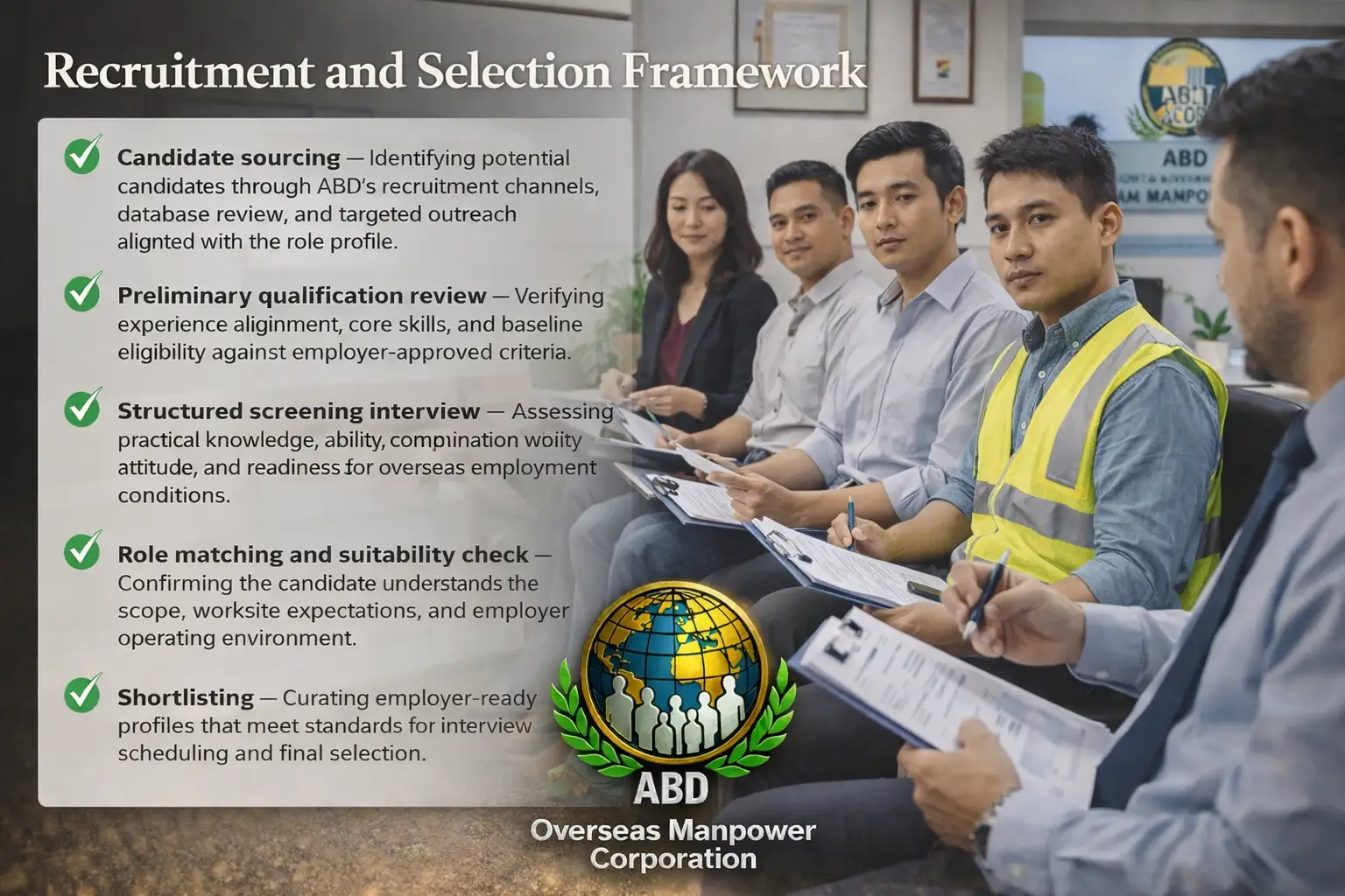 Recruitment Proper candidate screening checklist used for employer-approved roles