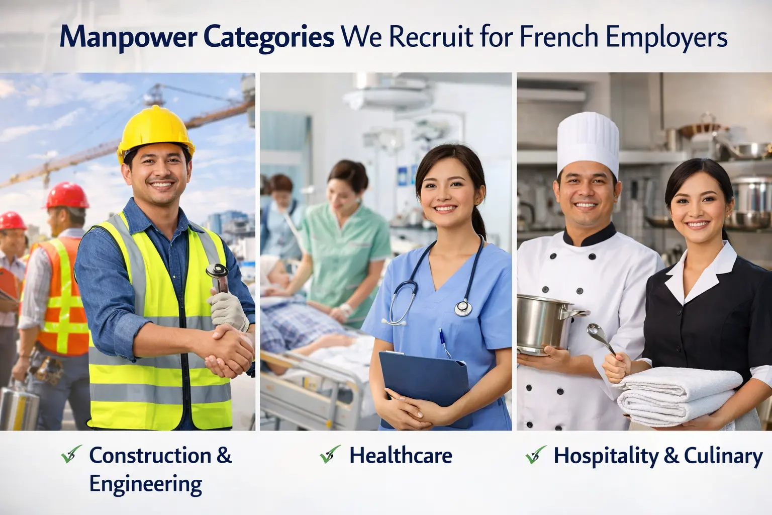 Skilled Filipino workers for France employers across technical, healthcare support, and hospitality teams