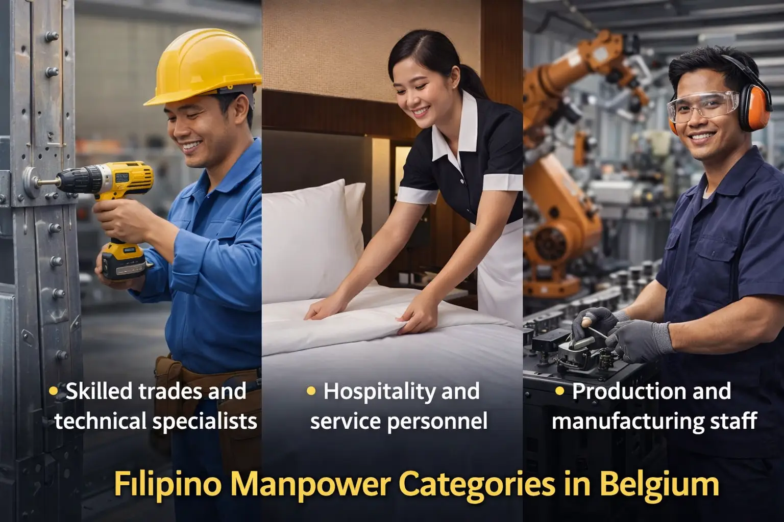 Filipino manpower categories for Belgian employers across technical service and production roles