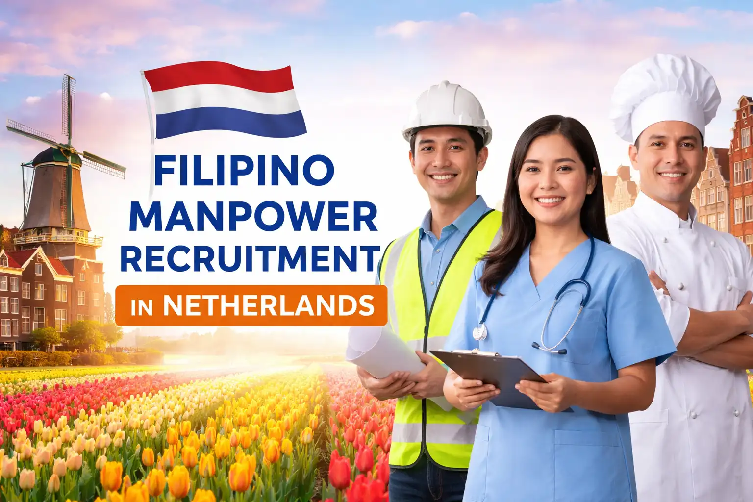 Filipino manpower recruitment in Netherlands with Dutch landmarks and skilled Filipino professionals