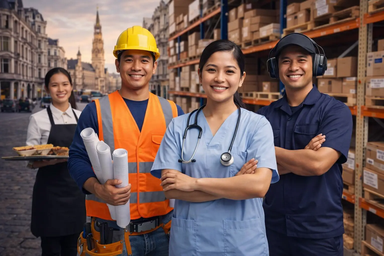 Filipino workers supporting international workforce operations in structured industries