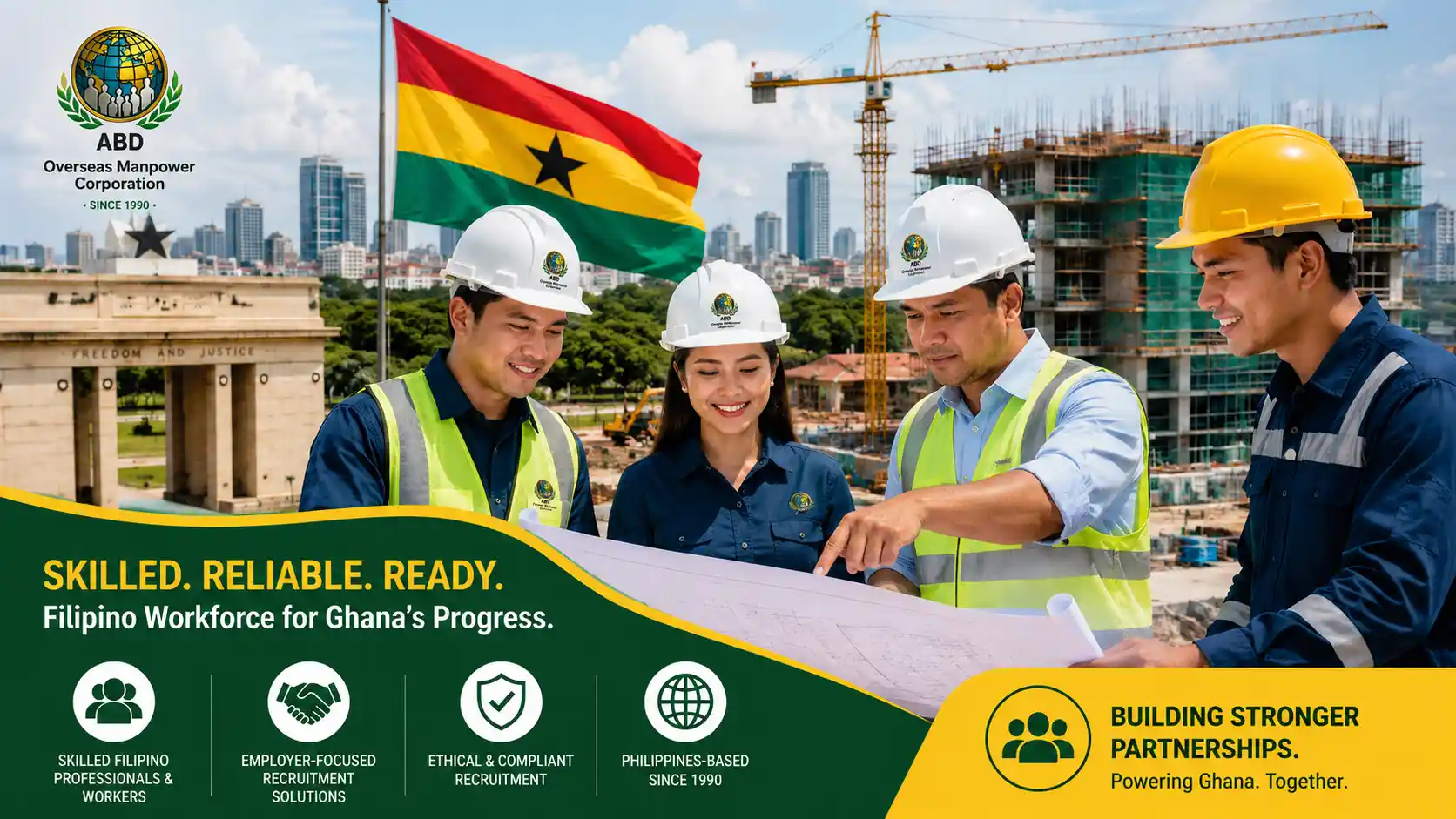 Ghana employers reviewing plans with skilled Filipino construction professionals