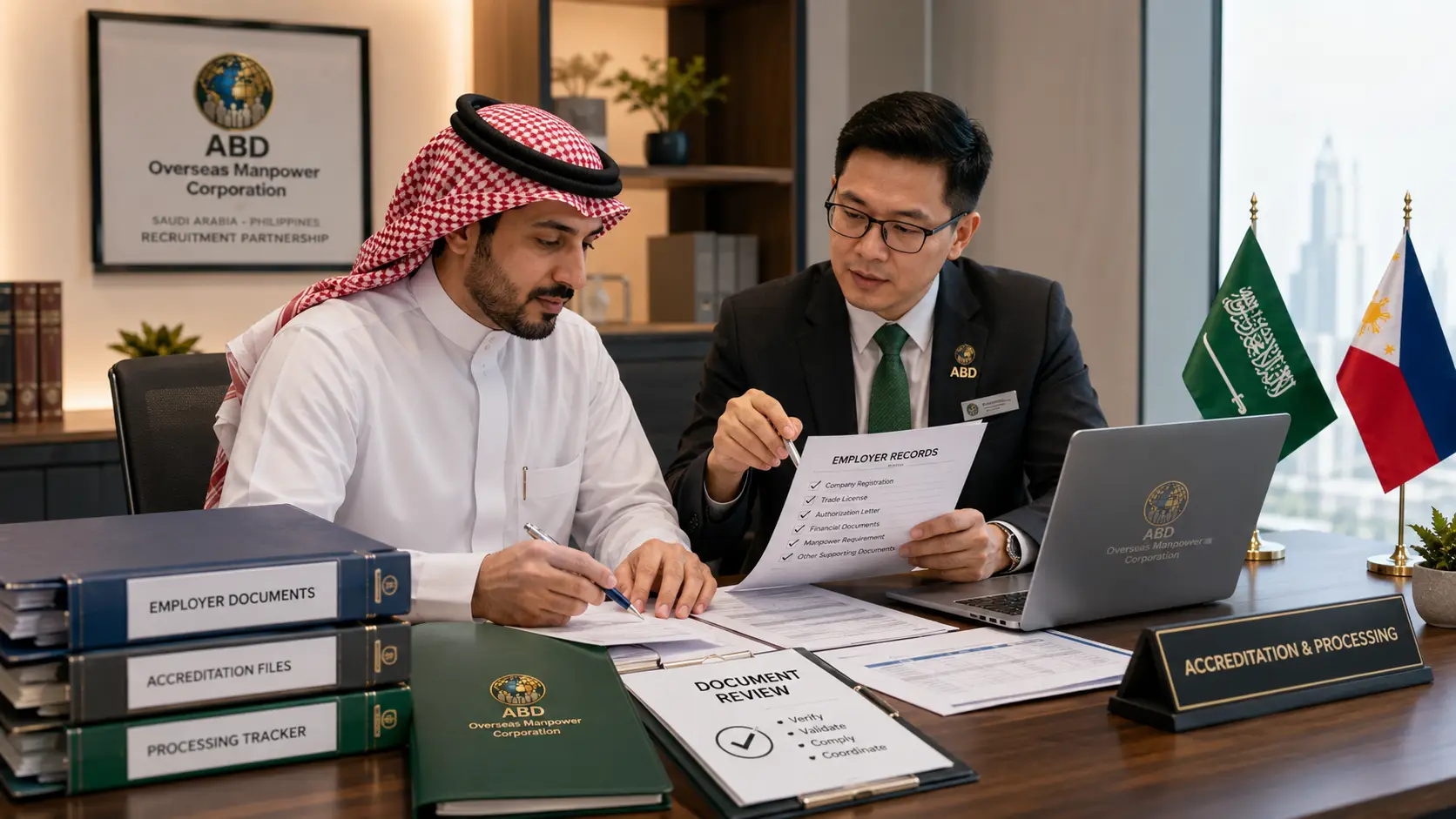 ABD coordination of Saudi employer documents for Philippine recruitment accreditation and processing