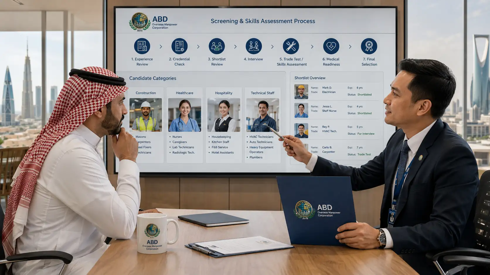 Screening and skills assessment for Filipino workers recruited for Saudi employers