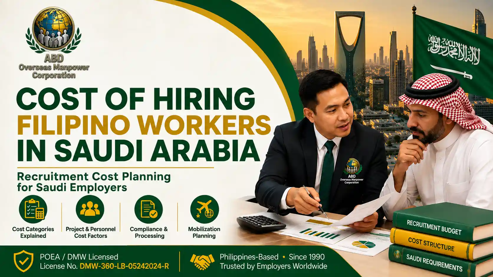 Saudi employer reviewing cost of hiring Filipino workers in Saudi Arabia with ABD Overseas Manpower
