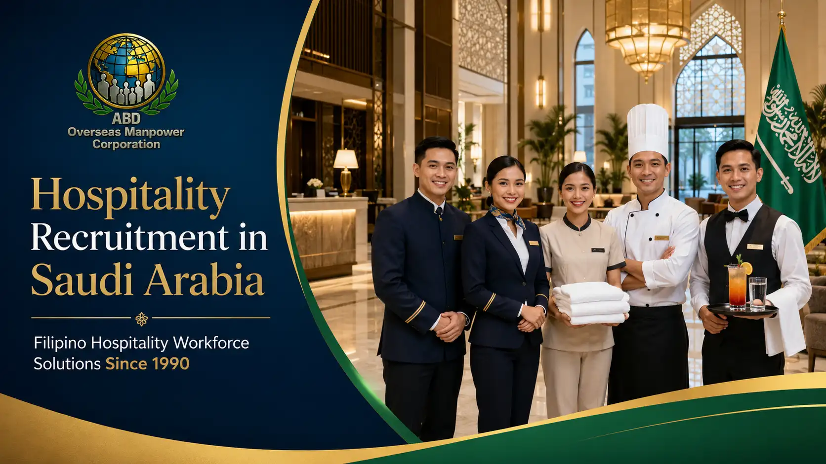 Saudi hospitality employer coordinating Filipino hotel, culinary, food-service and guest-service workforce recruitment with ABD Overseas Manpower