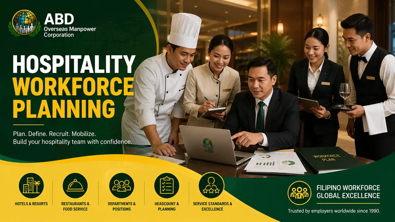 Overseas hospitality employer planning Filipino hotel and restaurant workforce requirements with ABD Overseas Manpower