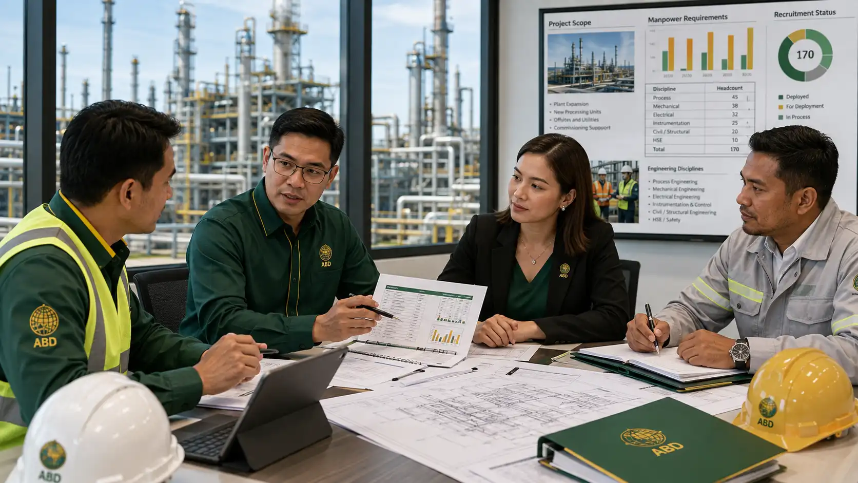 Overseas oil and gas employer reviewing Filipino technical manpower requirements with ABD