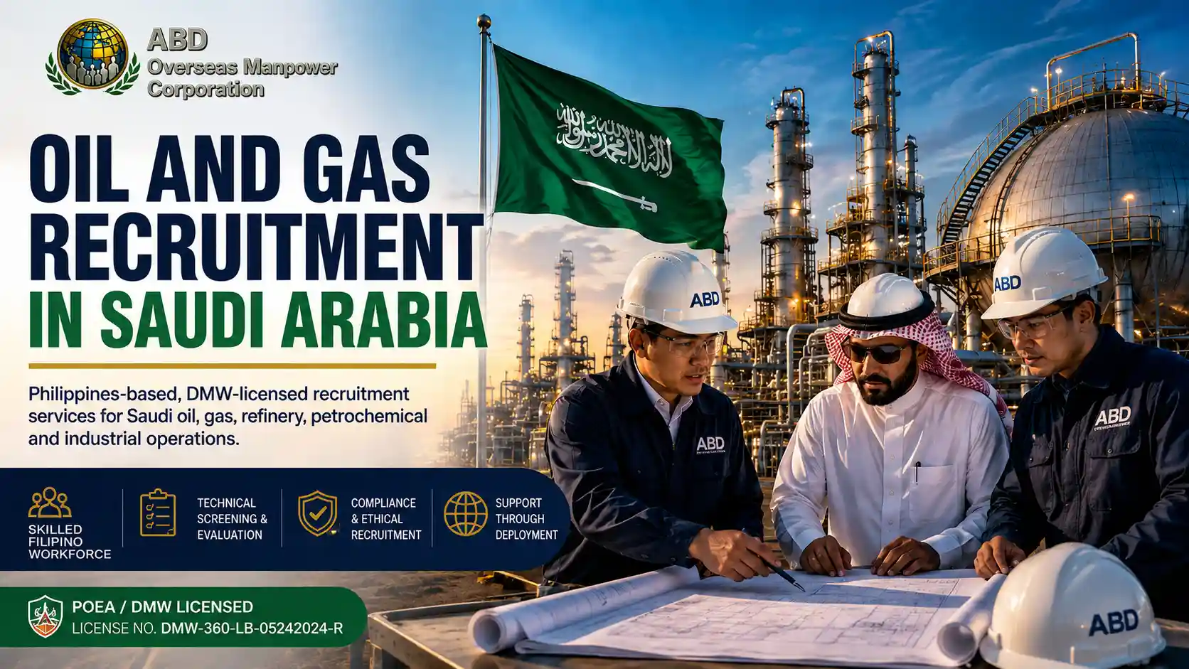 Saudi oil and gas employer coordinating Filipino technical workforce recruitment with ABD