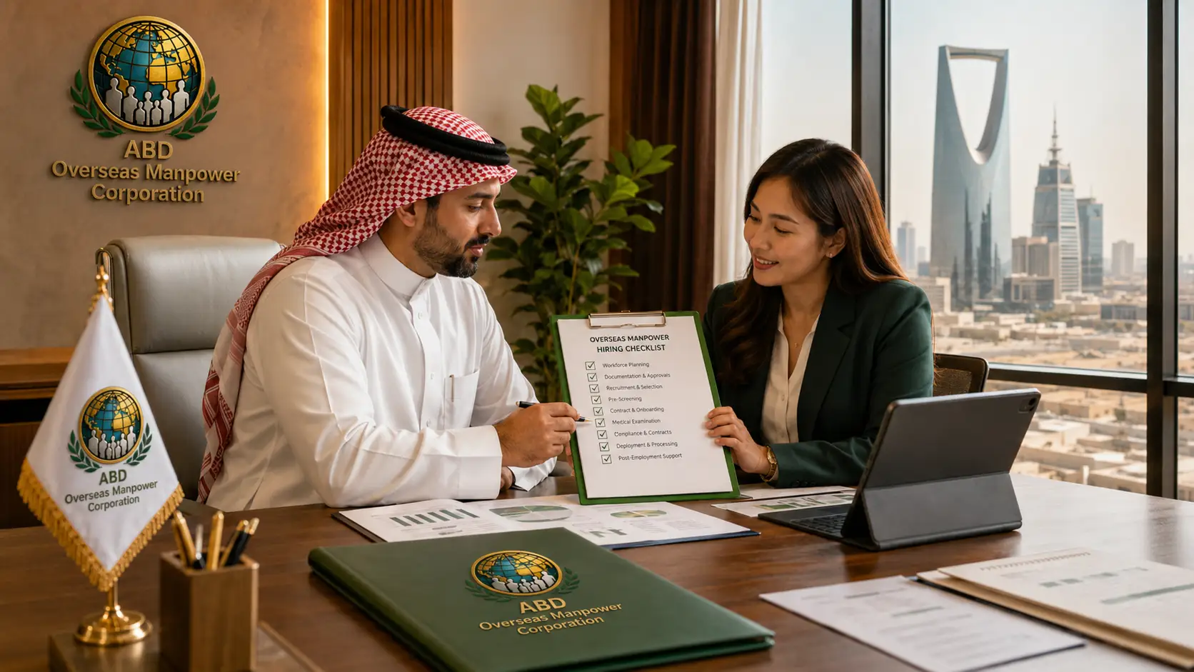 Saudi employer reviewing Filipino workforce positions, job descriptions, headcount and experience requirements