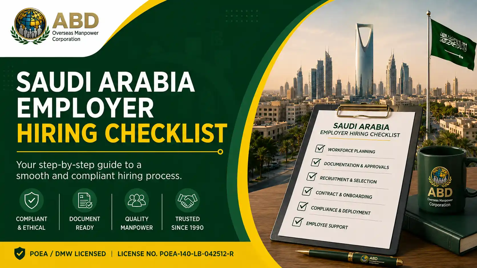Saudi employer reviewing Filipino manpower recruitment requirements with ABD Overseas Manpower