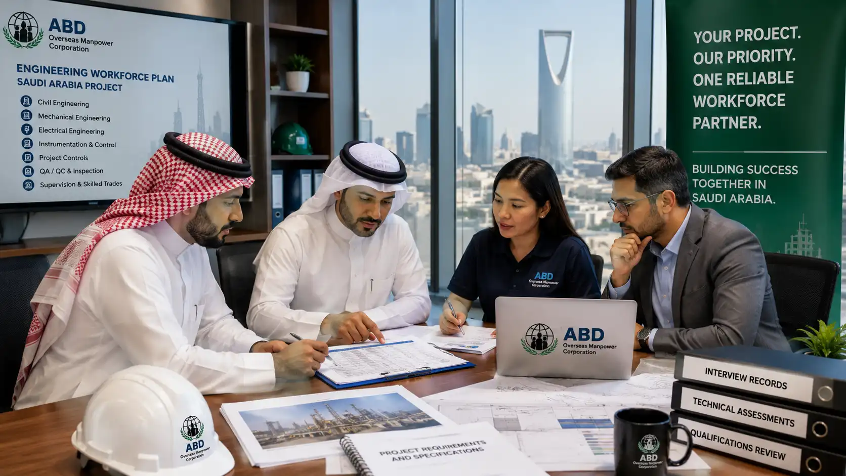 Saudi engineering employer and ABD reviewing Filipino engineering disciplines, project requirements and recruitment records