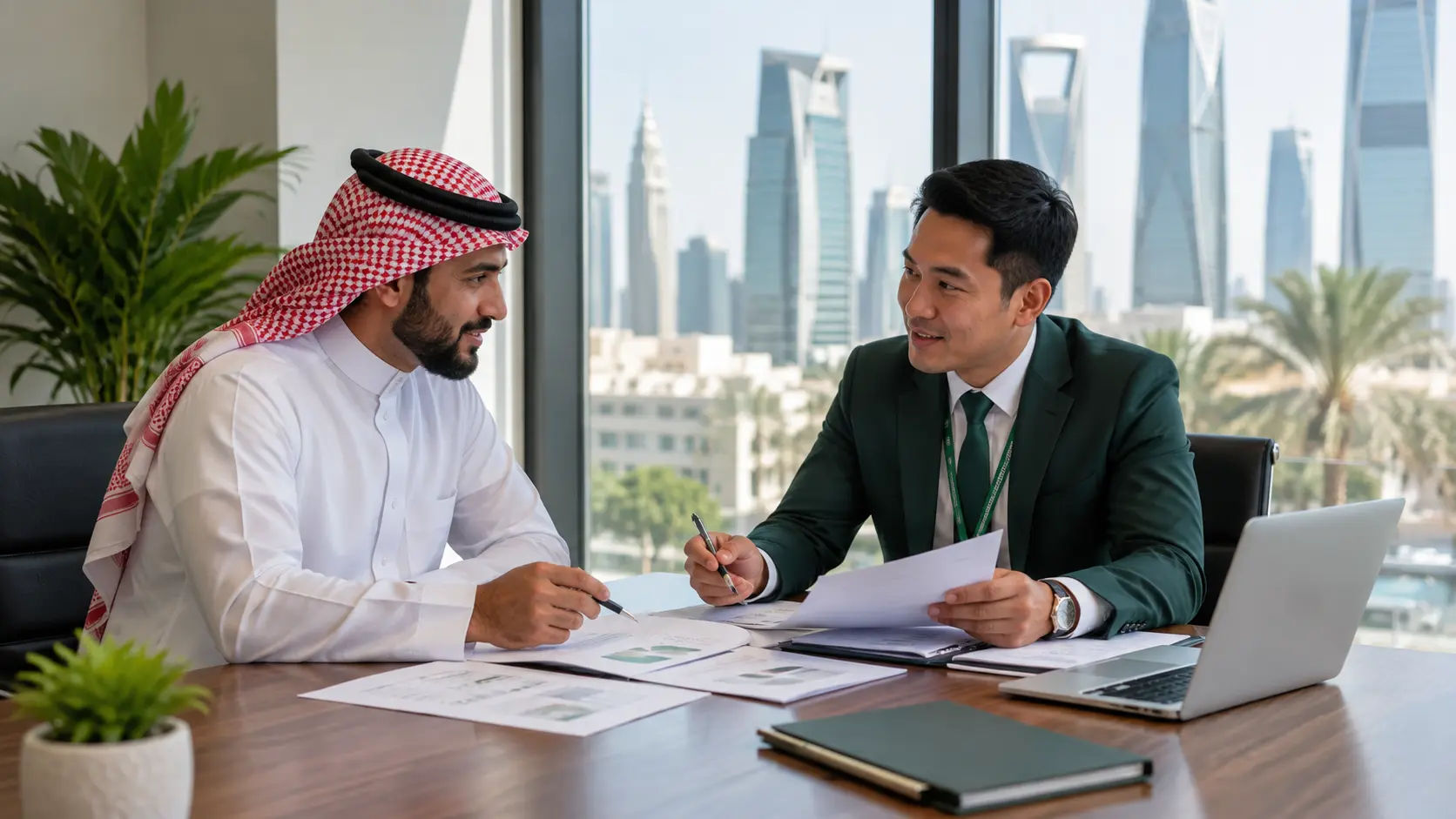 Saudi employer and ABD representative reviewing Philippine recruitment compliance requirements