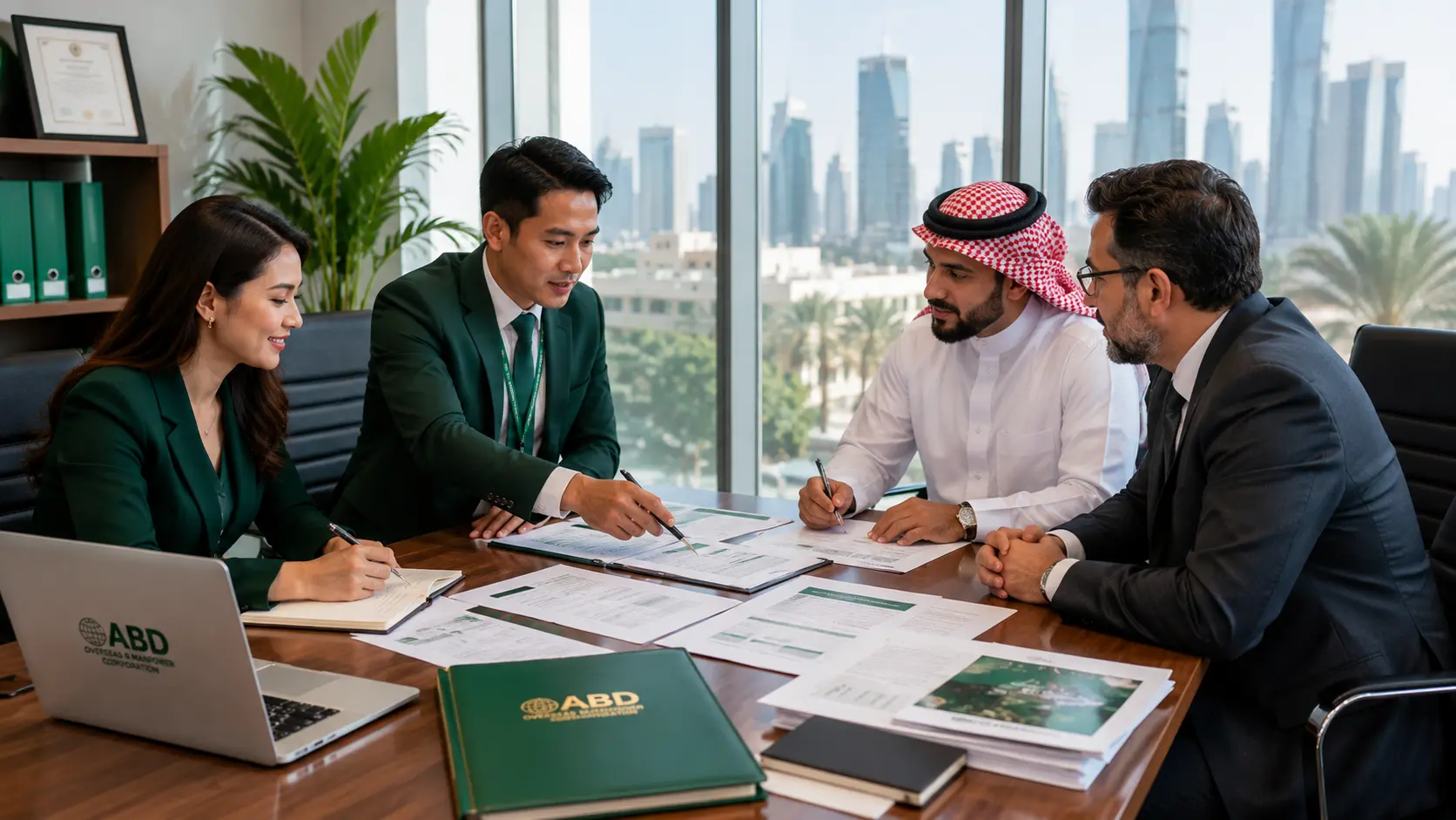 Saudi employer and ABD recruitment team coordinating accreditation contracts and processing requirements